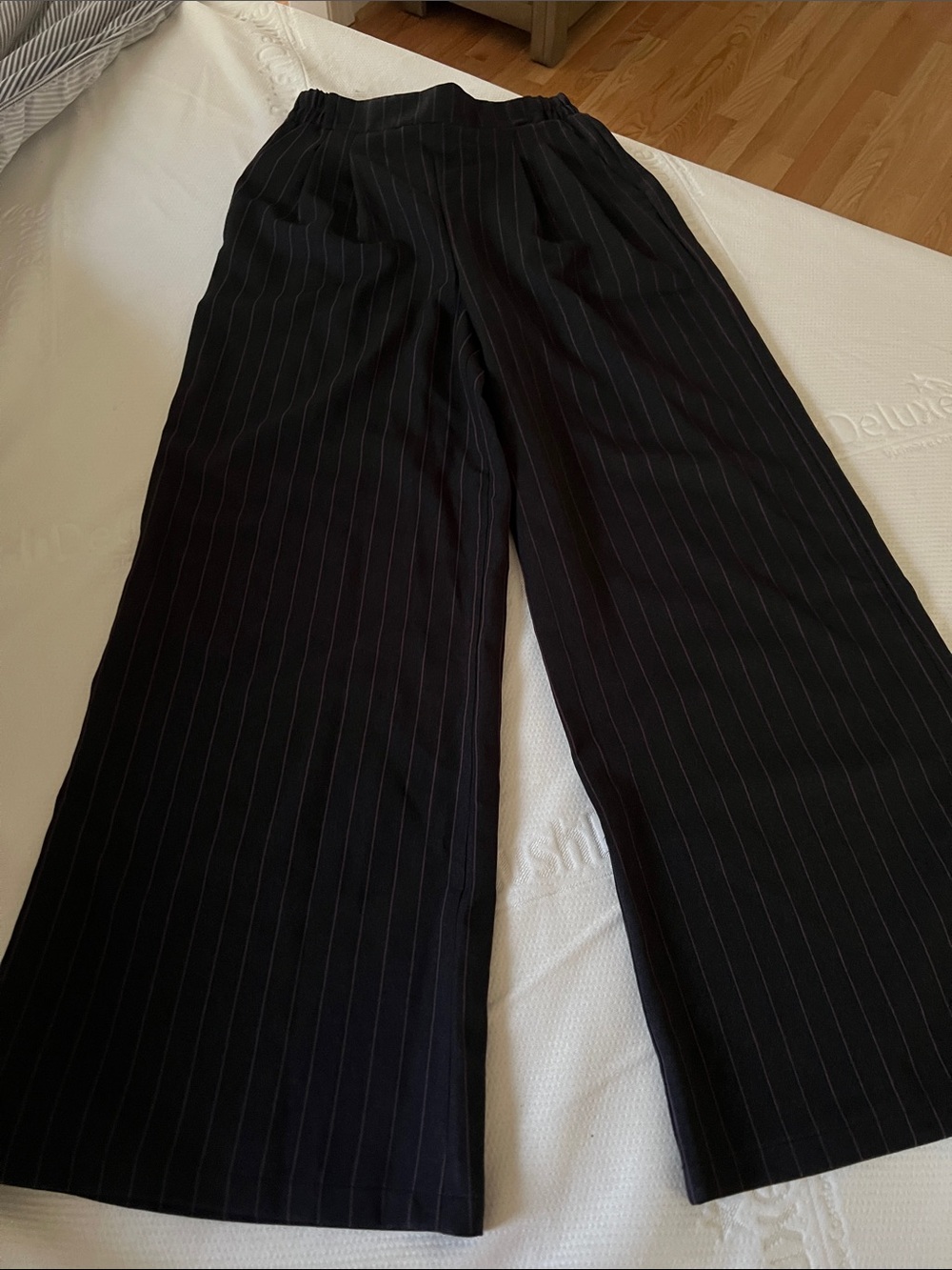 ASOS Black Pinstripe Wide-Leg Dress Pants New No tag - Picture 2 of 7